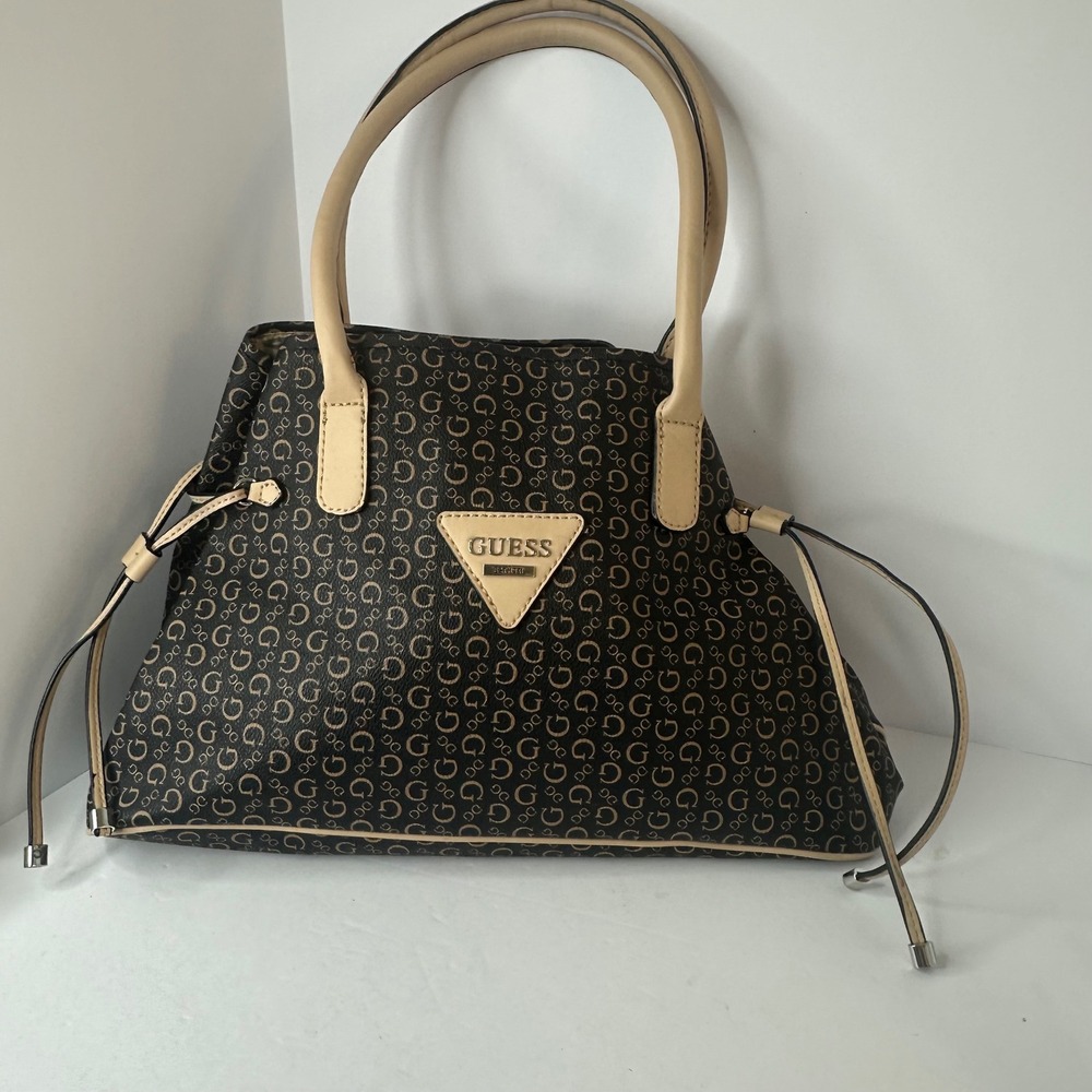 Guess Vintage Y2K Monogram G Logo Handbag Brown Cream Leopard Print Lining